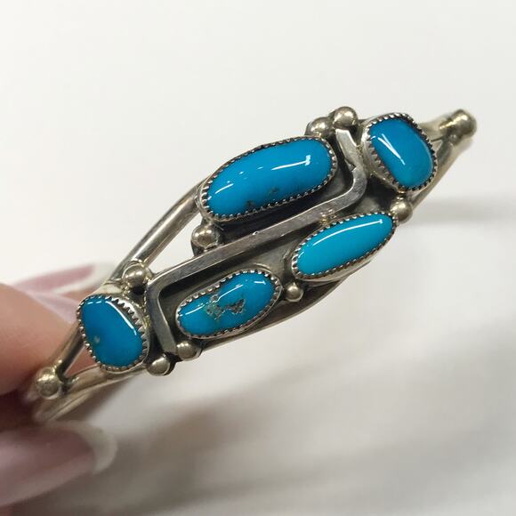 VTG Running Bear Trading Sterling Silver Turquoise Sawtooth Bezel Cuff Bracelet - Picture 10 of 13